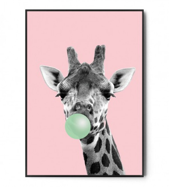 Plakat ŻYRAFA BUBBLE GUM pink
