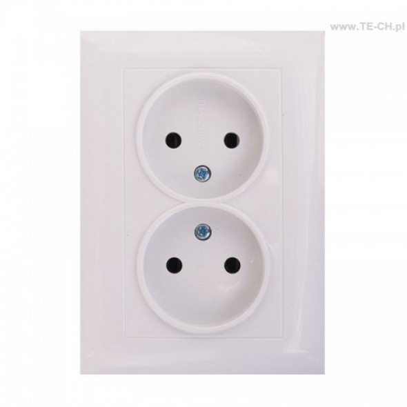 Gniazdo podwójne bez uziemienia 2x2P p/t białe