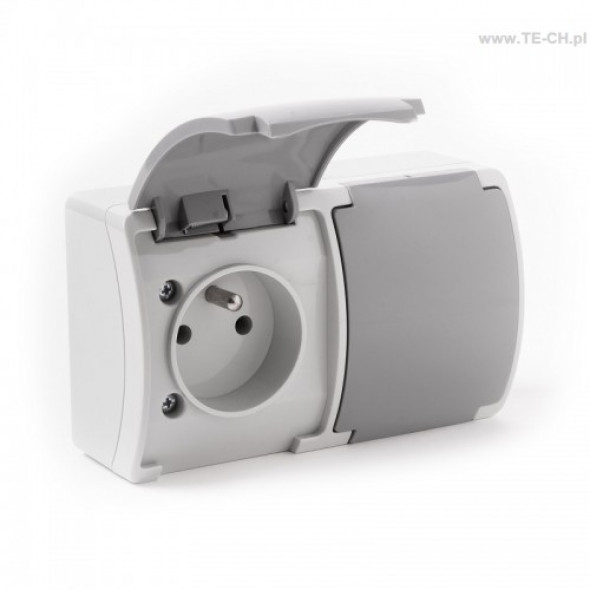 Gniazdo podwójne z bolcem klapką grafit