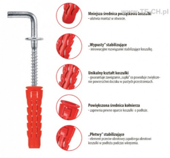 Kołek uniwersalny - hak prosty SFXL 8x65 1szt