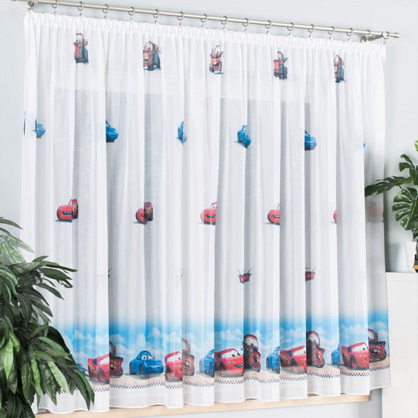 Firanka dziecięca CARS 011221-CAR - wysokość 160 cm - biała/wielokolorowa