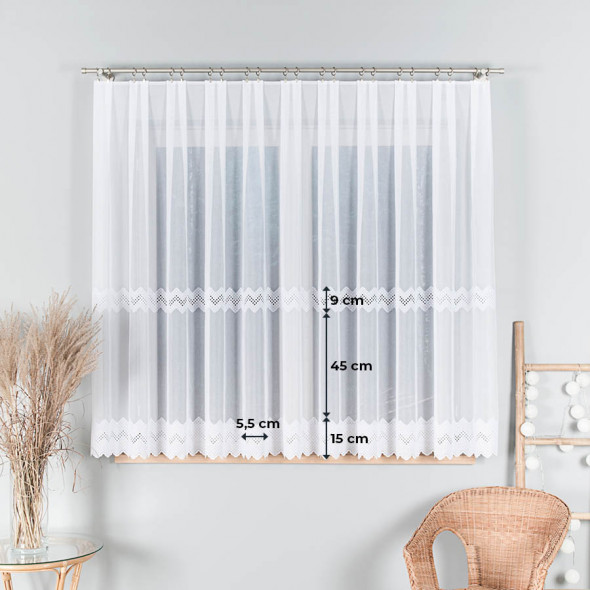 Firanka haftowana 008717 - wysokość 160 cm - biała