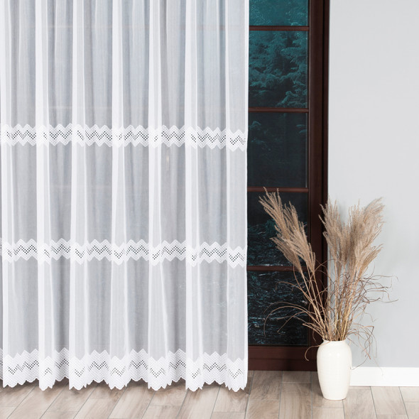 Firanka haftowana 008717 - wysokość 280 cm - biała