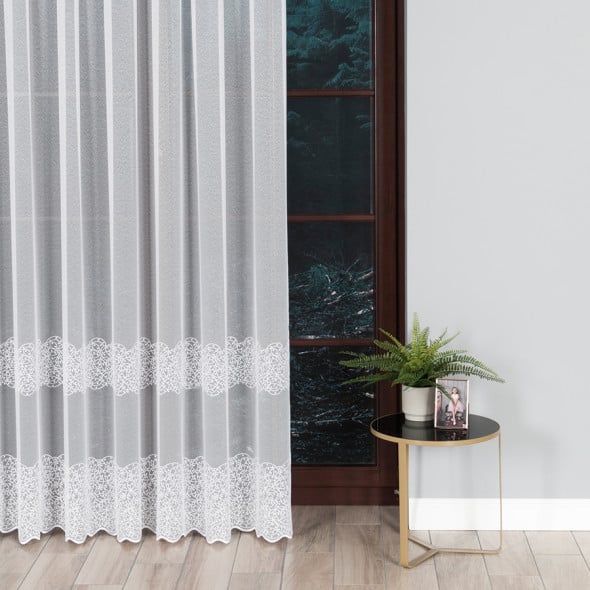 Firanka haftowana 010077 - wysokość 250 cm - biała