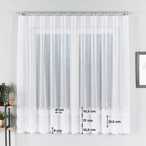 Firanka haftowana 013106 - wysokość 180 cm - biała