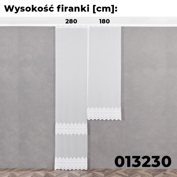 Firanka haftowana 013230 - wysokość 180 cm - biały