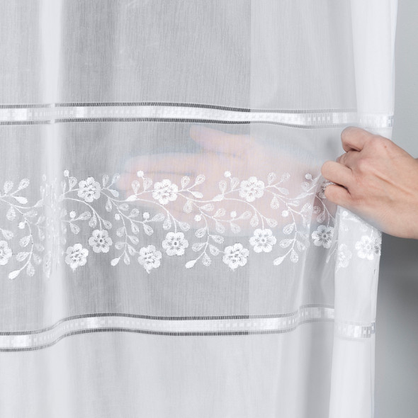 Firanka haftowana 014764 - wysokość 290 cm - biała