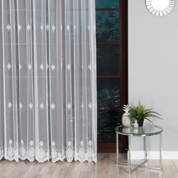 Firanka haftowana 033401 - wysokość 280 cm - biała