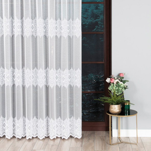 Firanka haftowana z opalizującymi drobinkami 013464 - wysokość 250 cm - biały