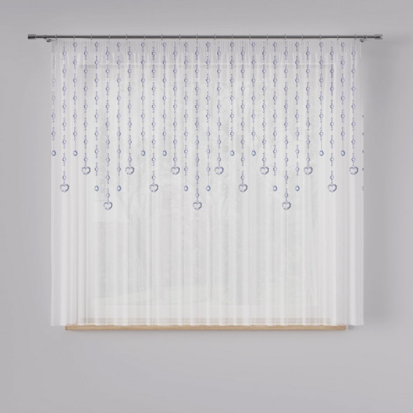 Firanka woalowa z ołowianką CYRKONIA - wysokość 160 cm - biały/odcienie niebieskiego