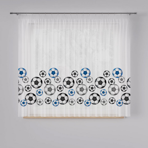 Firanka woalowa z ołowianką FUTBOL - wysokość 160 cm - biały/czarny/niebieski