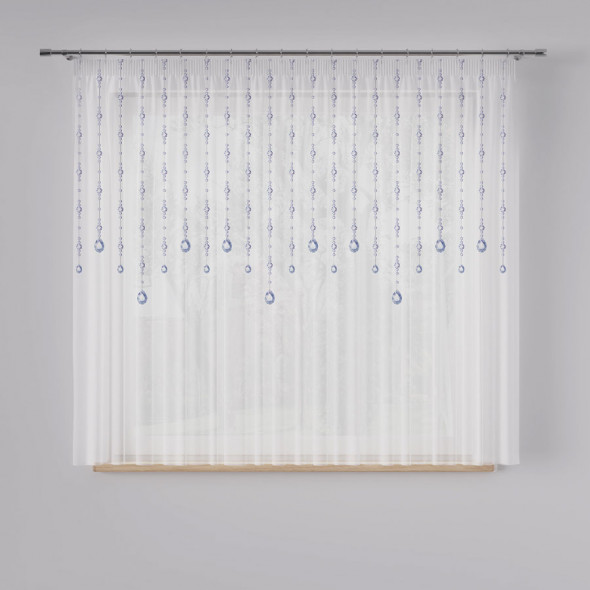 Firanka woalowa z ołowianką KRYSZTAŁ  - wysokość 160 cm - biały/odcienie niebieskiego