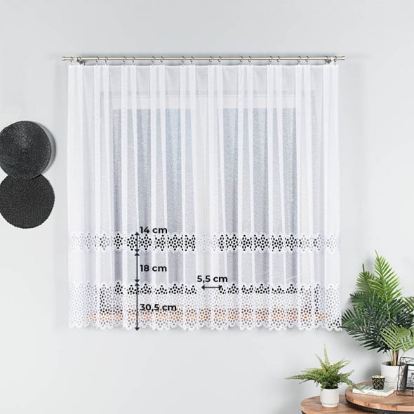 Firanka z aplikacją gipiurową 008897 - wysokość 160 cm - biała