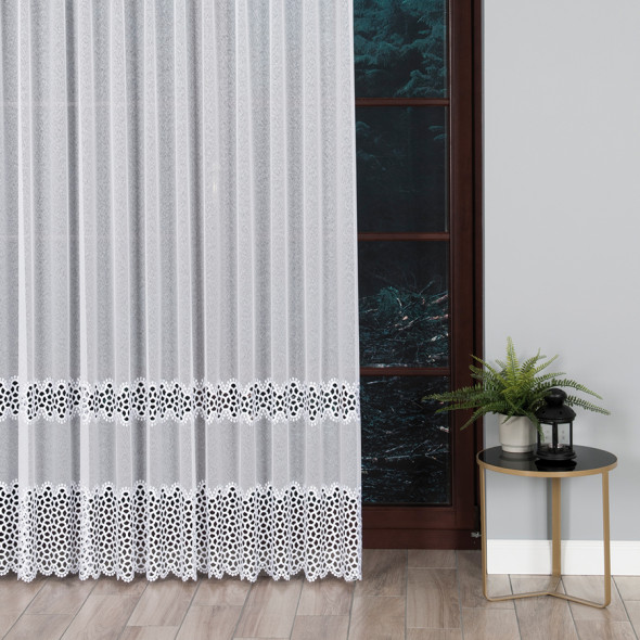 Firanka z aplikacją gipiurową 008897 - wysokość 280 cm - biała