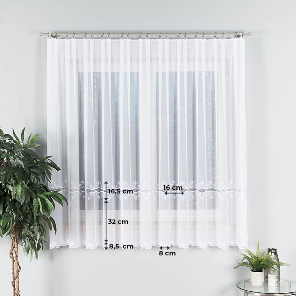 Firanka z aplikacją gipiurową 040613 - wysokość 180 cm - biała
