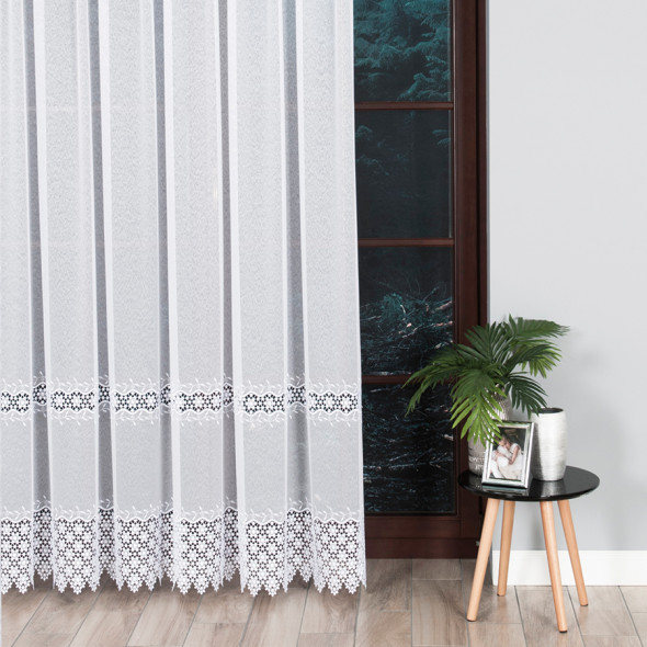 Firanka z aplikacją gipiurową 089060 - wysokość 280 cm - biała