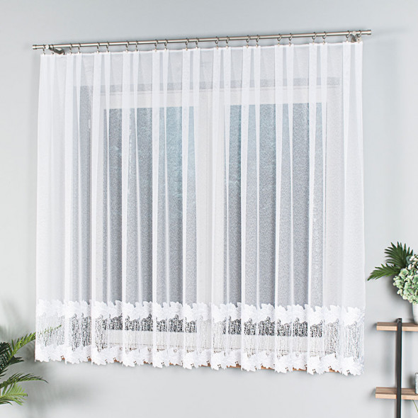 Firanka z aplikacją gipiurową 121336 - wysokość 160 cm - biała