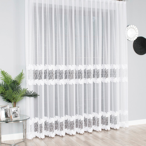 Firanka z aplikacją gipiurową 121336 - wysokość 250 cm - biała
