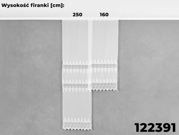 Firanka z aplikacją gipiurową 122391 - wysokość 160 cm - biała
