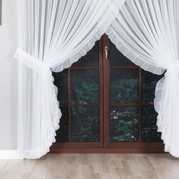 Firanka z falbaną szyta z woalu TAMARA - 250x600 cm - biały