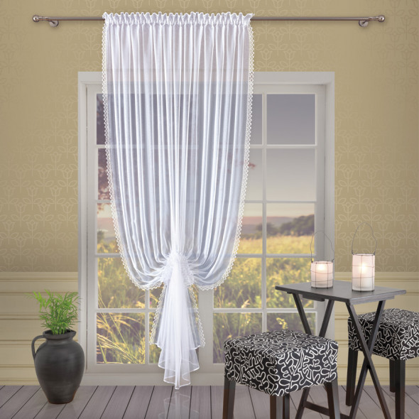 Firanka z gipiurą szyta z markizety TABITA 1 - 250x200 cm - biały