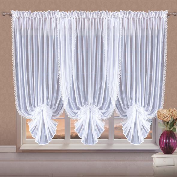 Firanka z gipiurą szyta z markizety TABITA 3 - 150x400 cm - biały