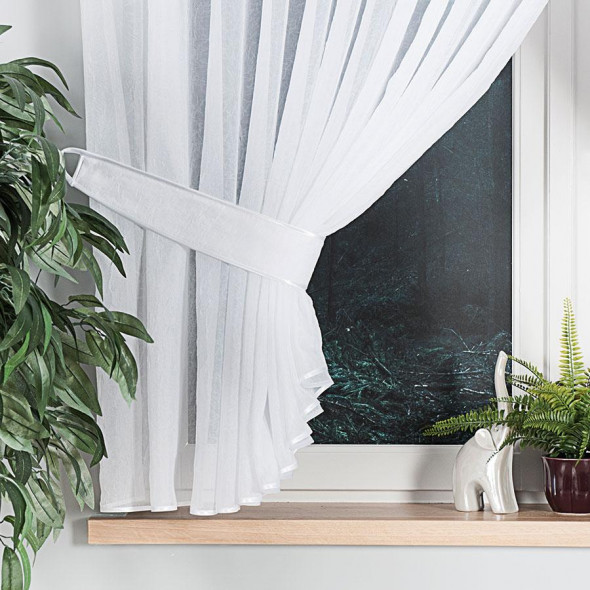 Firanka z lamówką szyta z kreszu ANNA - 180x400 cm - biały