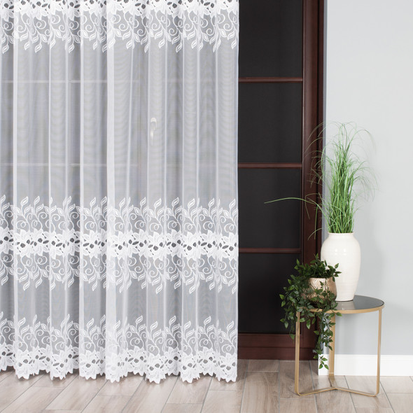 Firanka żakardowa 648107 - wysokość 220 cm - biały