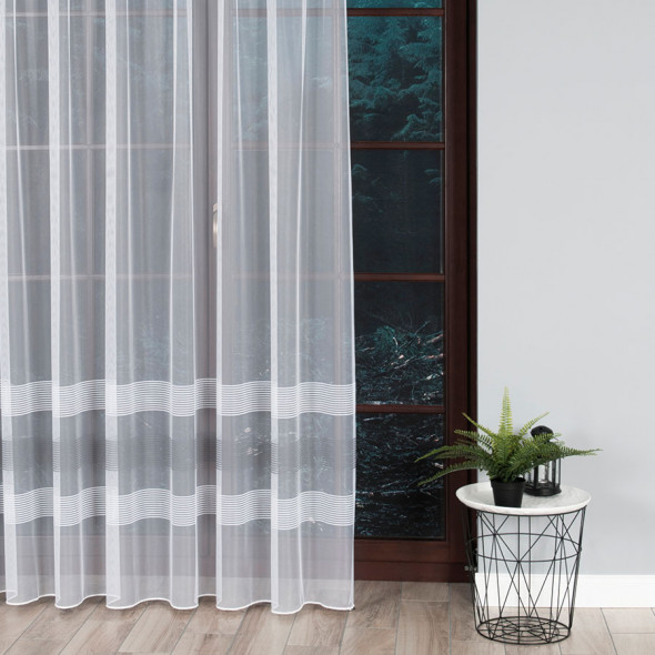 Firanka żakardowa z ołowianką 000282 - wysokość 300 cm - biały/szara