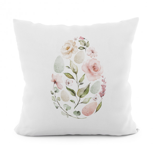 Poszewka dekoracyjna JAJKO LANOSA VELVET - 40x40 cm - ecru/odcienie różu i zieleni