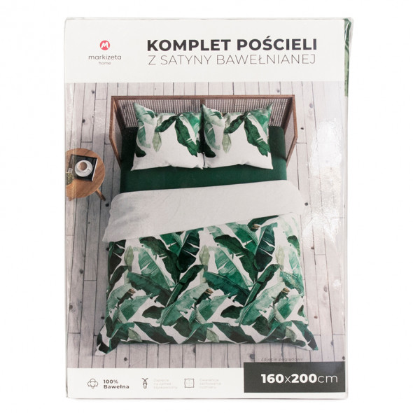 Komplet pościeli z satyny bawełnianej BANANO - 220x200 cm - biały/zielony