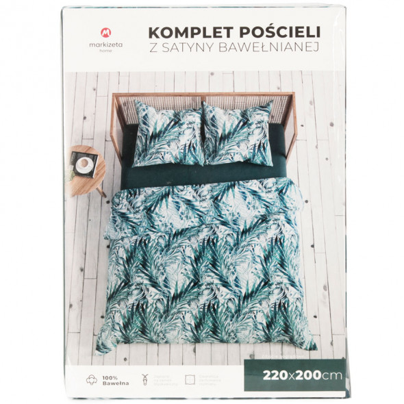 Komplet pościeli z satyny bawełnianej LAURA - 160x200 cm - biały/niebieski