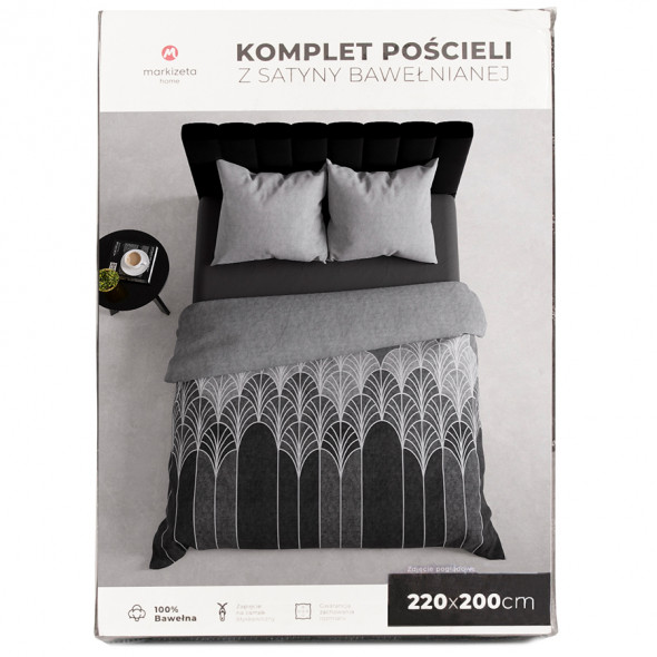 Komplet pościeli z satyny bawełnianej MILANO - 160x200 cm - szary/czarny