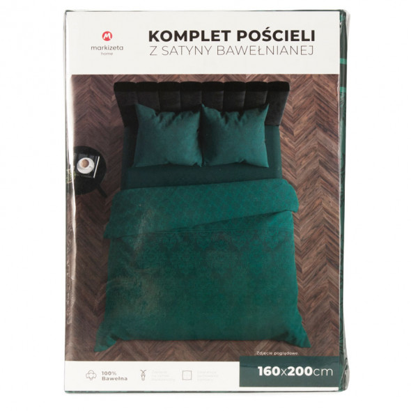 Komplet pościeli z satyny bawełnianej ORIANA - 160x200 cm - odcienie zieleni