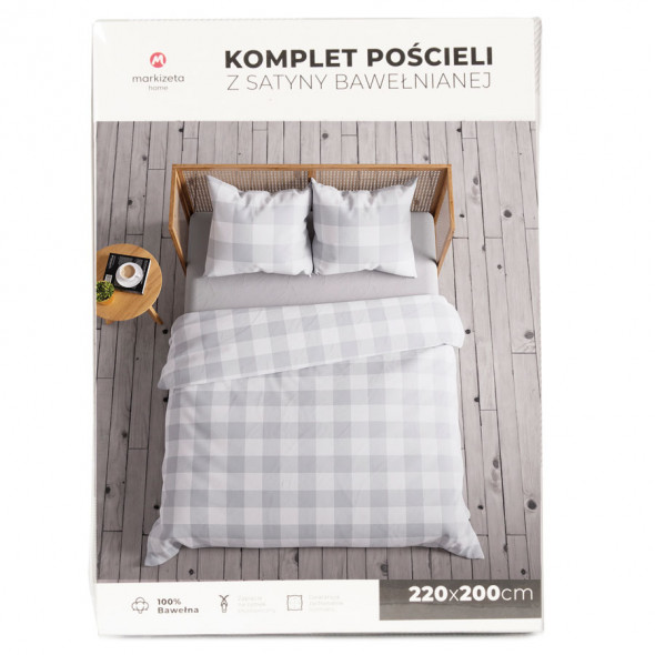 Komplet pościeli z satyny bawełnianej REJA - 220x200 cm - biały/szary