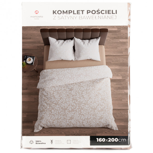 Komplet pościeli z satyny bawełnianej ZAGURA - 220x200 cm - beżowy