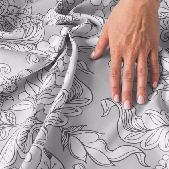 Komplet pościeli z satyny bawełnianej ZOJA - 220x200 cm - biały/szary