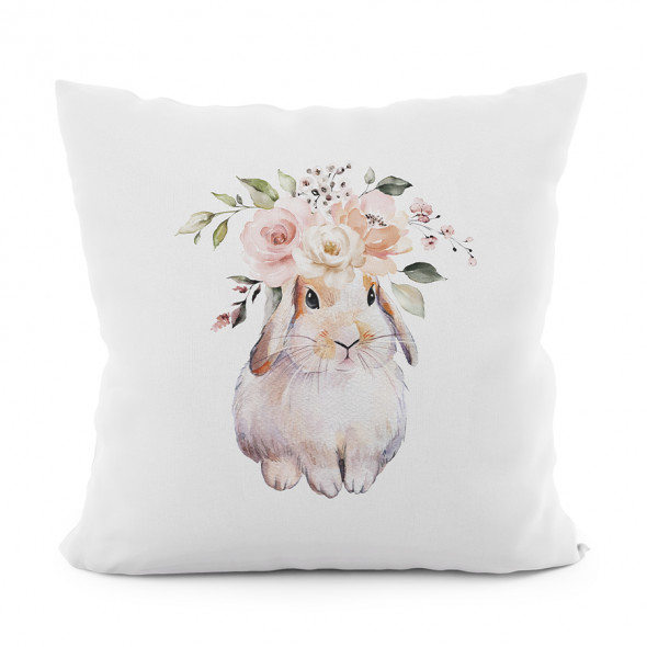 Poszewka dekoracyjna KRÓLIK LANOSA VELVET - 40x40 cm - ecru/odcienie różu i zieleni