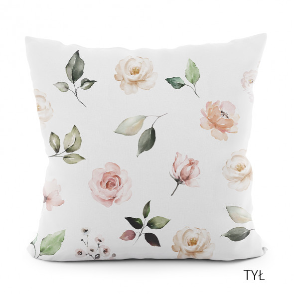 Poszewka dekoracyjna bawełniana LANOSA - 40x40 cm - ecru/odcienie różu i zieleni