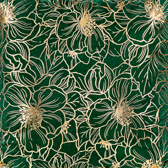 Poszewka dekoracyjna ADRIA - 30x50 cm - ciemny zielony butelkowy ze złotym nadrukiem