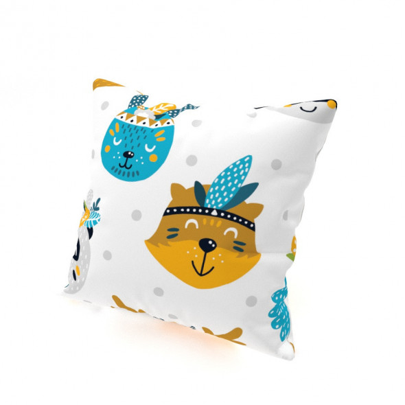 Poszewka drukowana INDIANI - 40x40 cm - biała/niebieska/pomarańczowa