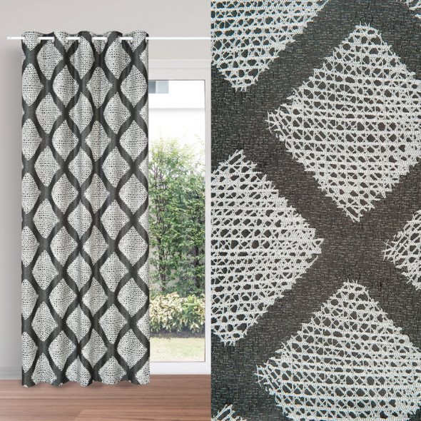 Tkanina dekoracyjna 083338-008 - szerokość 150 cm - grafitowa/biała