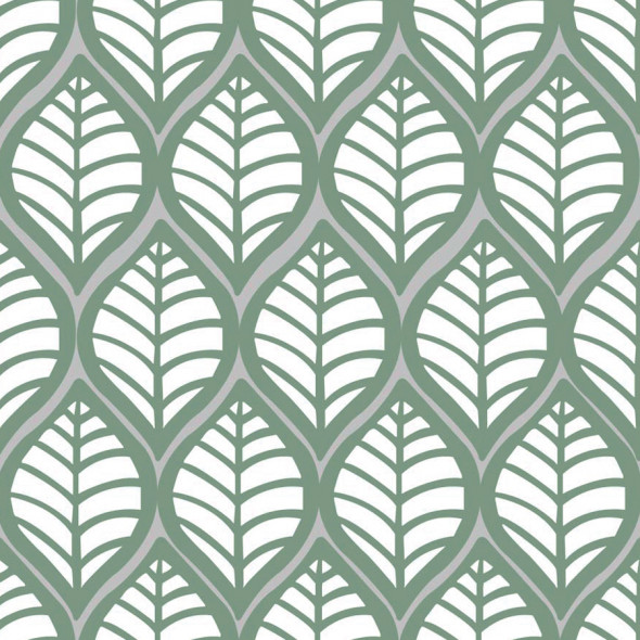 Tkanina dekoracyjna LEAFY0- szerokość 140 cm - ecru/zielony/szary