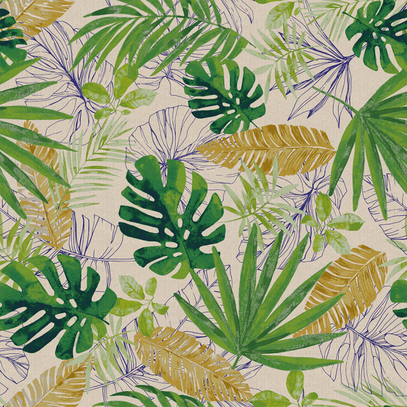 Tkanina dekoracyjna RIMINI - szerokość 140 cm - odcienie zieleni i żółtego