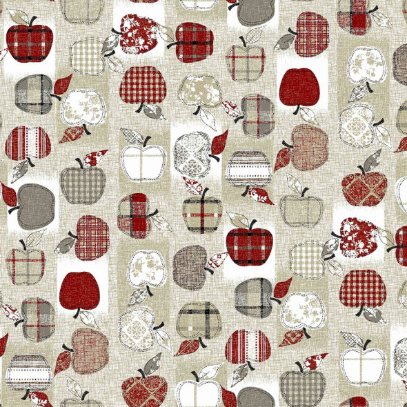 Tkanina dekoracyjna TZ7030 060 - szerokość 140 cm - odcienie beżu i czerwieni