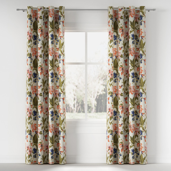 Tkanina dekoracyjna w brązowe kwiaty 160145-059 - szerokość 180 cm - kremowa/brązowa/zielona/niebieska