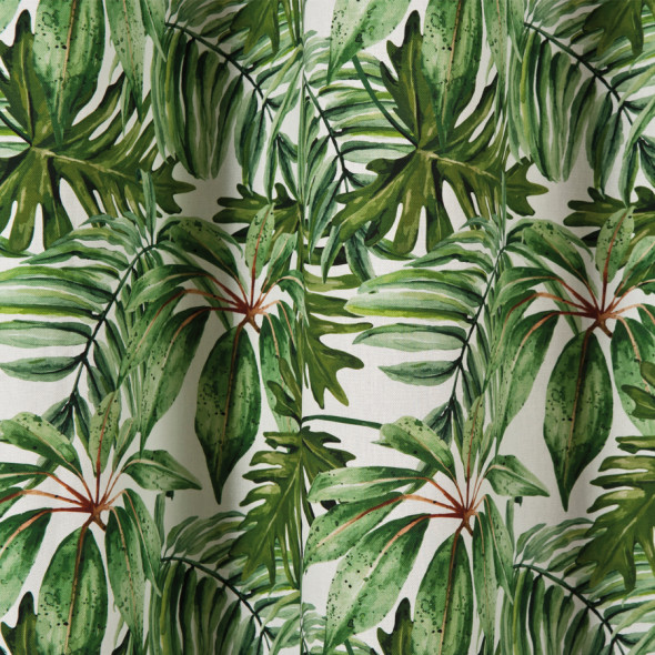 Tkanina dekoracyjna w liście 011186-001 - szerokość 140 cm - biała/zielona