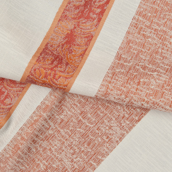 Tkanina dekoracyjna w ozdobne pasy 089625-003 - wysokość 300 cm - ecru/pomarańcz