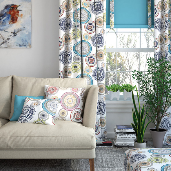 Tkanina dekoracyjna w rozety 071295-003 - szerokość 180 cm - biała/różowa