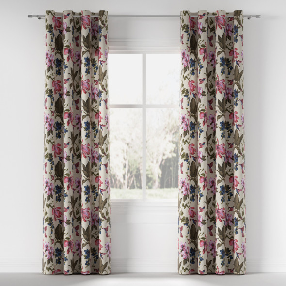 Tkanina dekoracyjna w różowe kwiaty 160145-038 - szerokość 180 cm - kremowa/różowa/zielona/niebieska